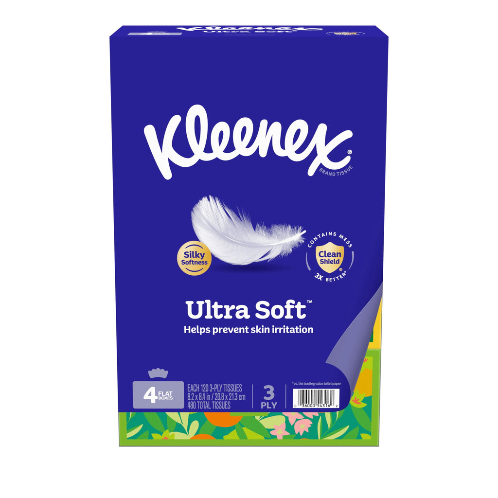 (6 pack) Kleenex Ultra Soft 3-Ply Flat Box Facial Tissues, 4 Pack (480 Total Tissues)