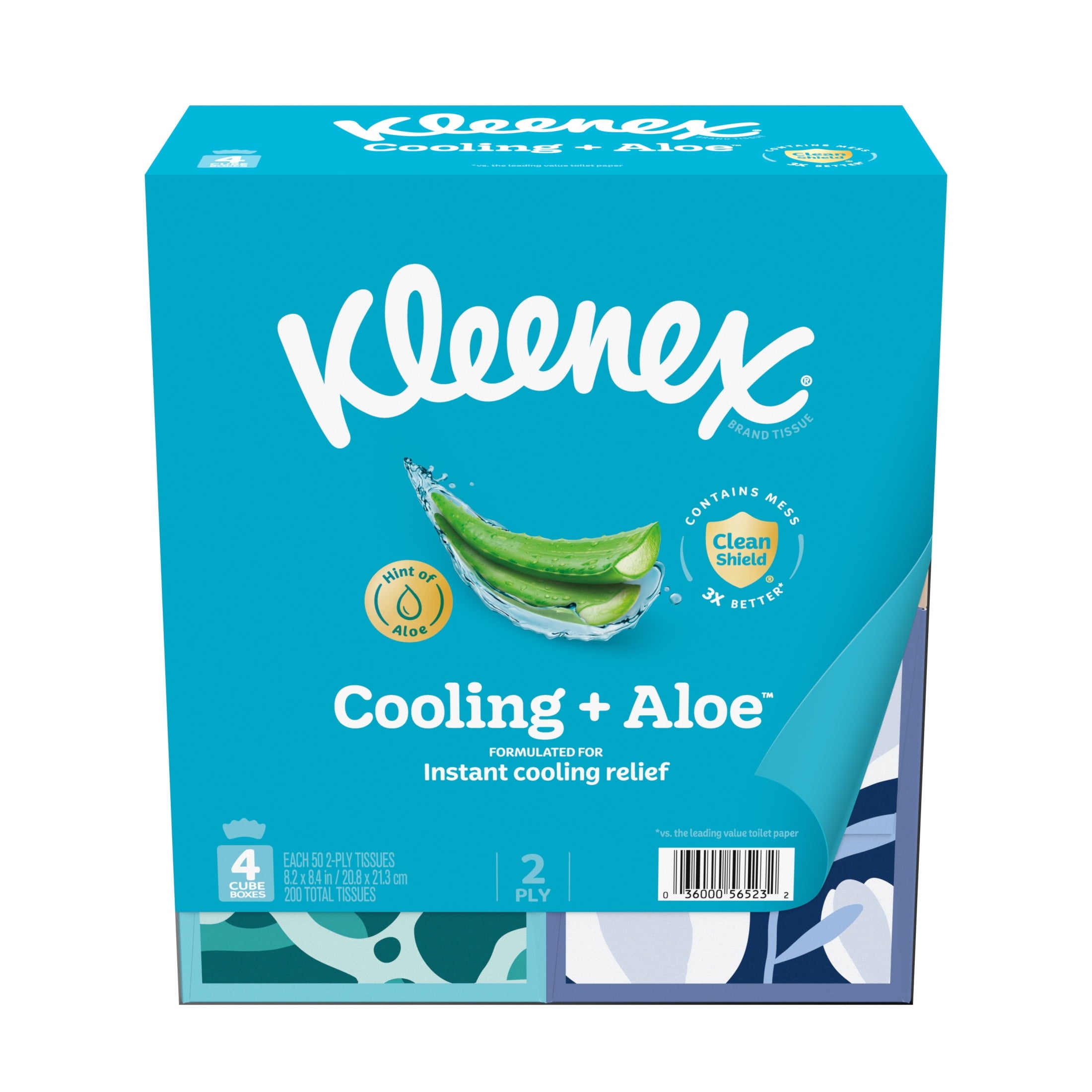 Kleenex Cooling + Aloe 2-Ply Cube Box Facial Tissues, 4 Pack (200 Total Tissues)