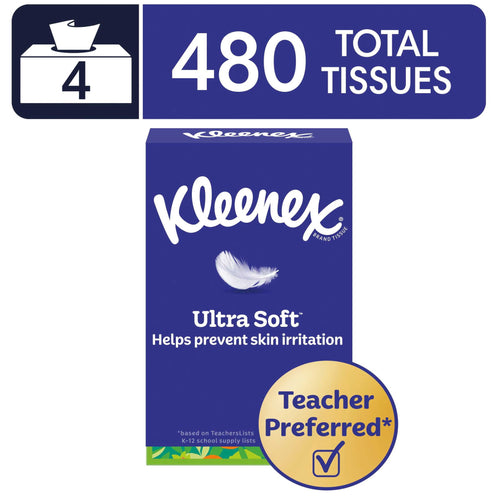 (6 pack) Kleenex Ultra Soft 3-Ply Flat Box Facial Tissues, 4 Pack (480 Total Tissues)