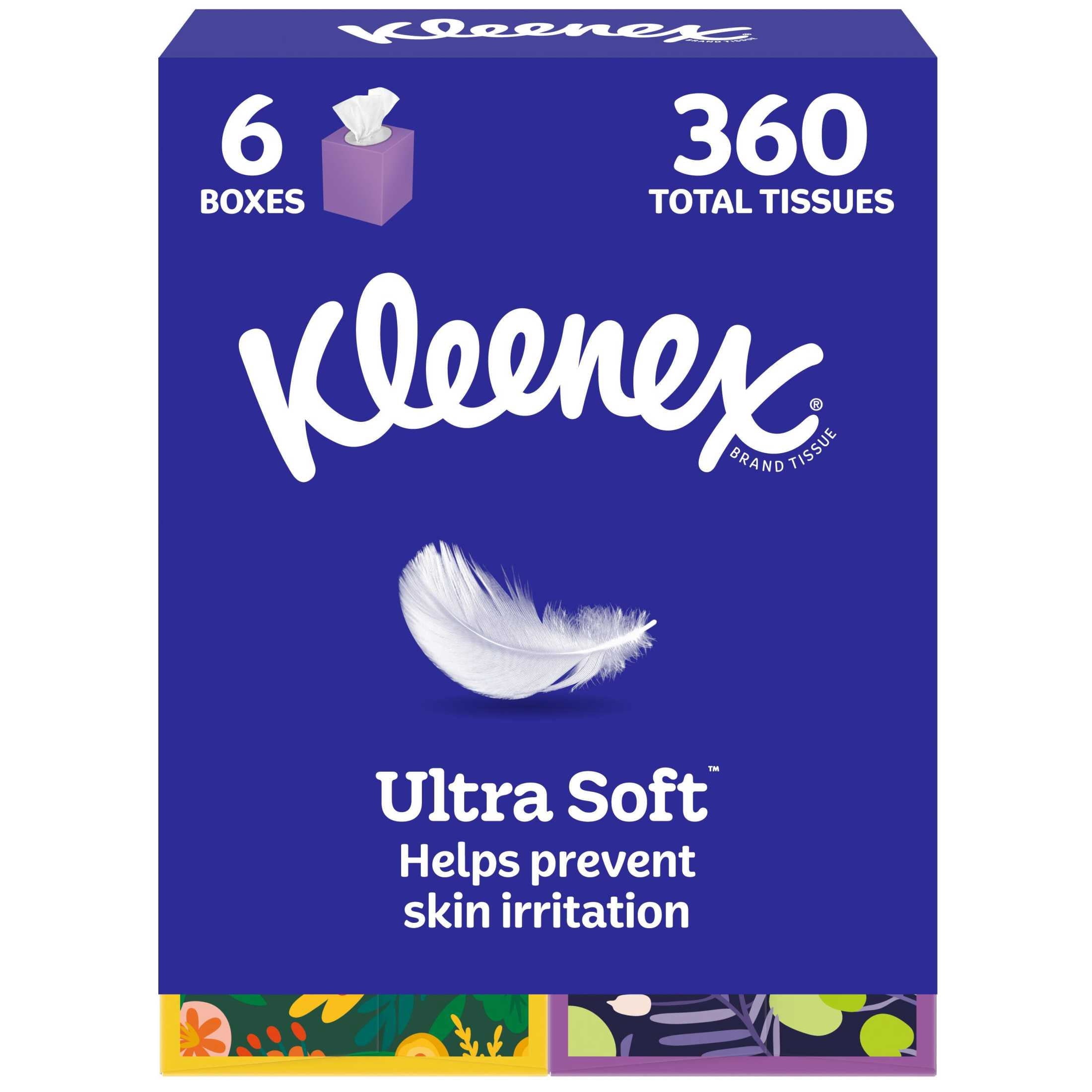 (3 pack) Kleenex Ultra Soft Facial Tissues, 6 Cube Boxes, 60 Tissues per Box, 3-Ply