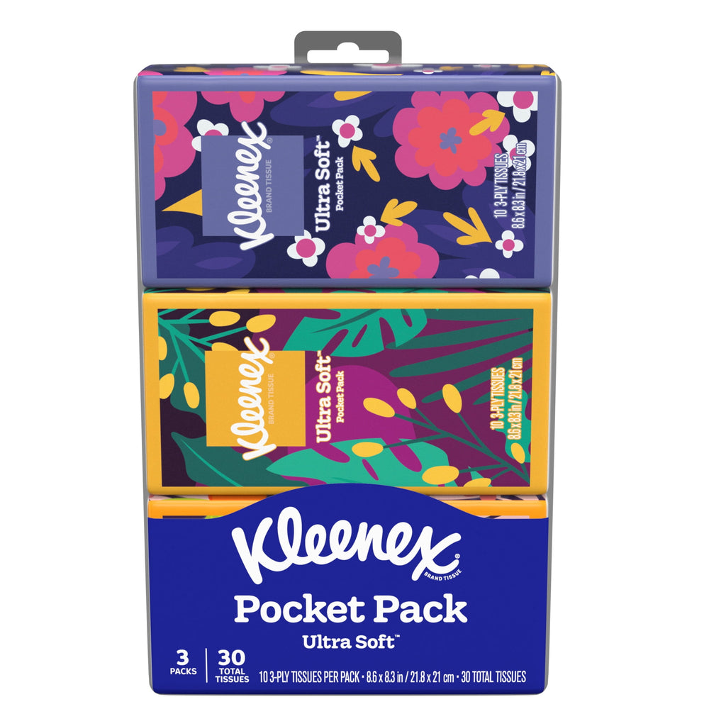 Kleenex On-The-Go 3-Ply Facial Tissues, 3 Pack (30 Total Tissues)