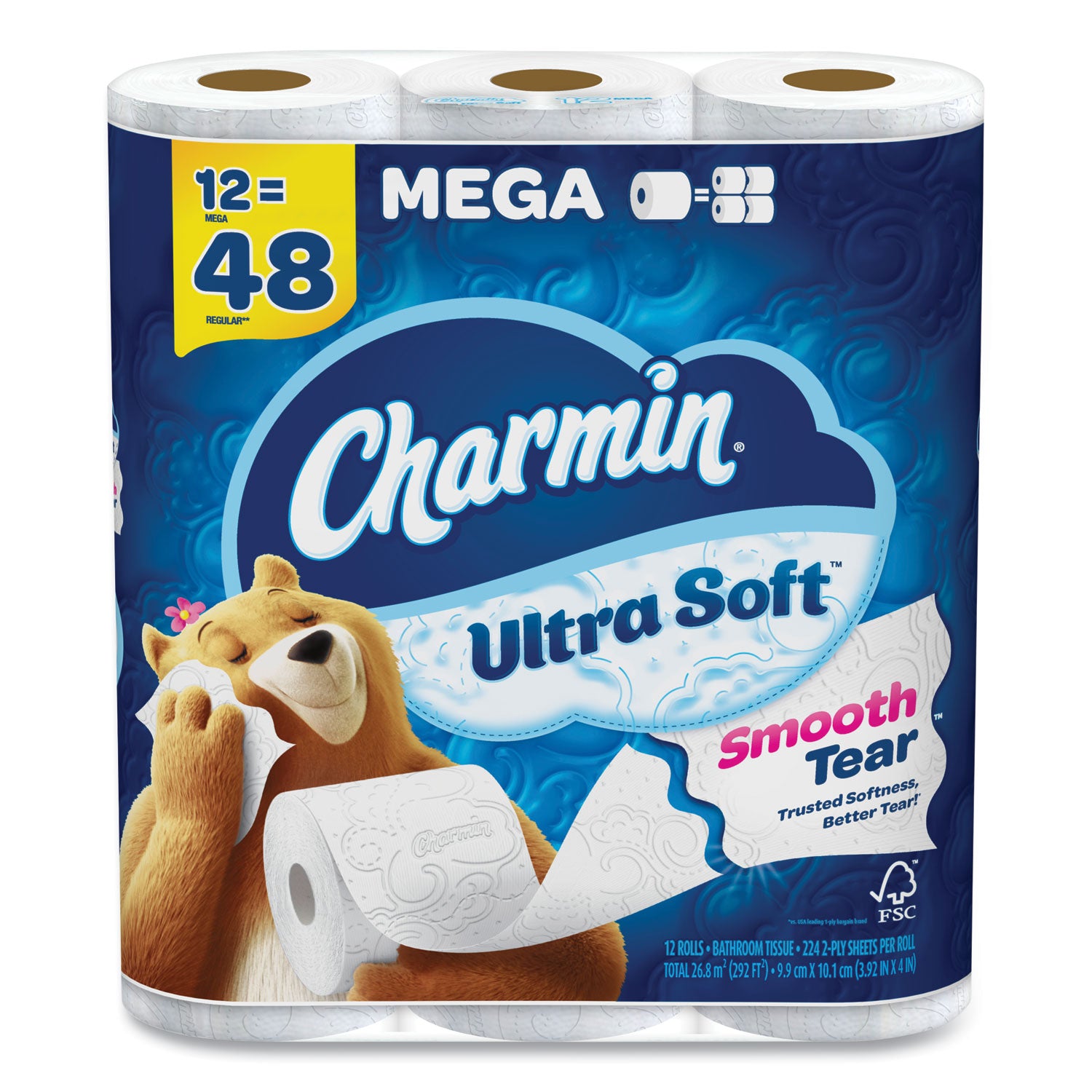 Ultra Soft Bathroom Tissue, Mega Roll, Septic Safe, 2-Ply, White, 224 Sheets/Roll, 12 Rolls/Pack | Bundle of 2 Packs