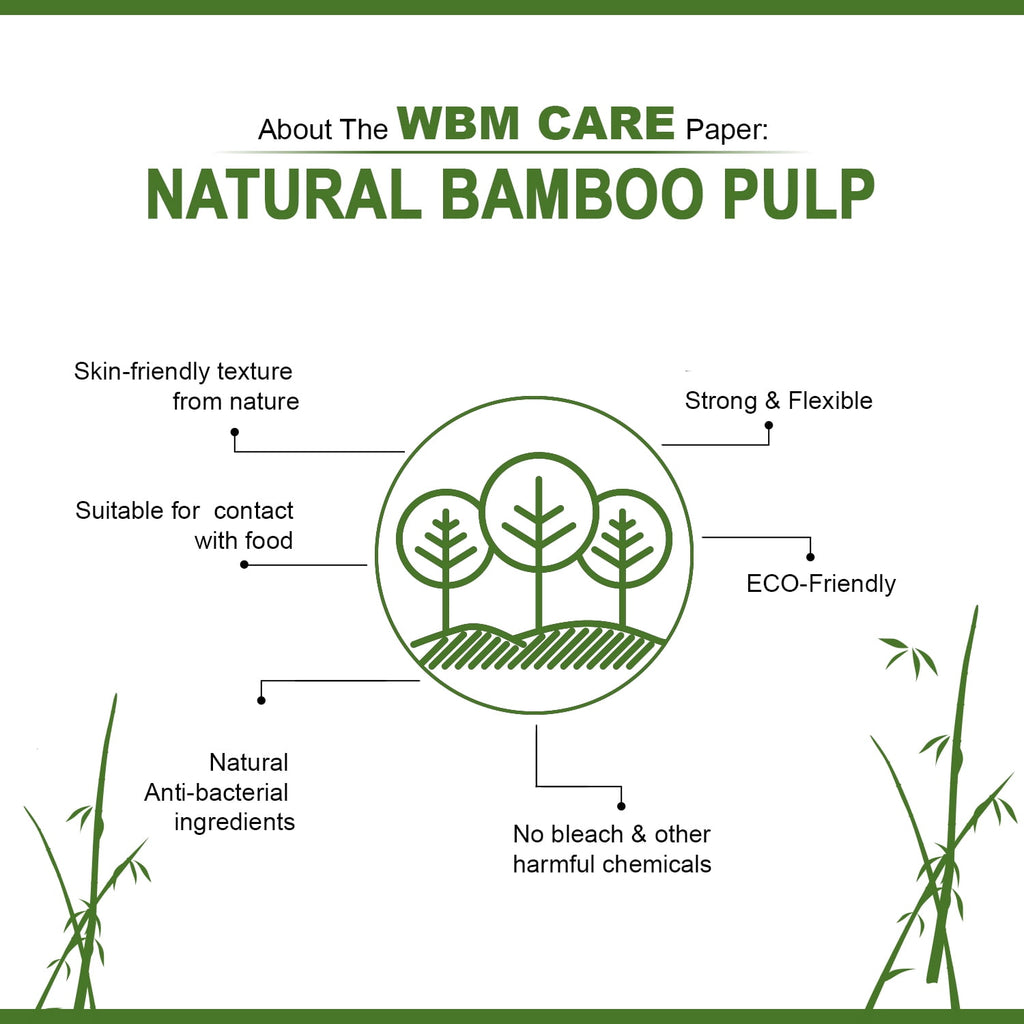 WBM Care Natural Bamboo Toilet Paper, 3-Ply, Unbleached, Tree-Free, 208 Sheets per Roll, 10 Rolls, Soft and Gentle Bath Tissue, Chemical-Free