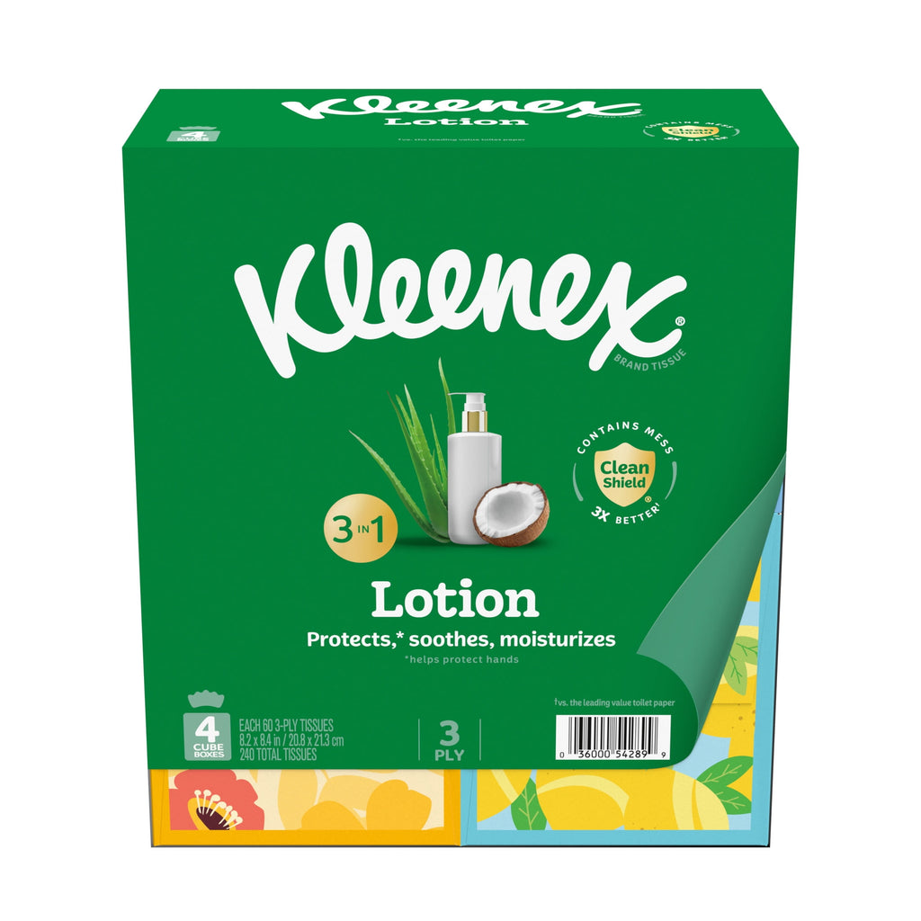 Kleenex Lotion Facial Tissues with Coconut Oil and Aloe, 3-Ply, 4 Pack, 240 Tissues