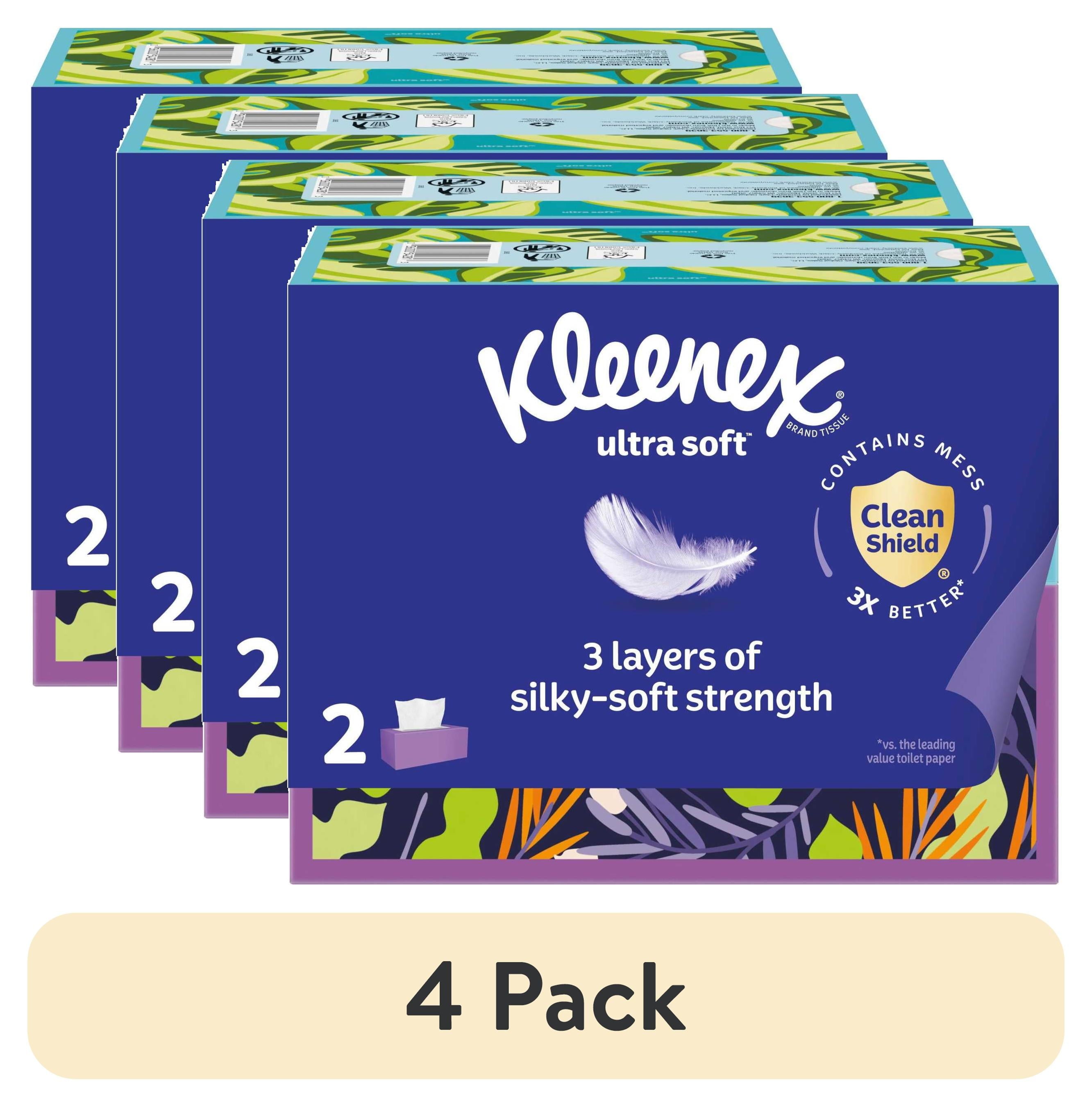 (4 pack) Kleenex Ultra Soft Facial Tissues, 2 Flat Boxes, 120 Tissues per Box, 3-Ply