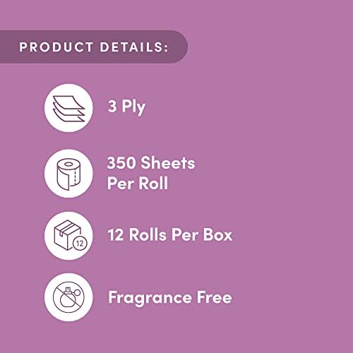 3-ply Bamboo Toilet Paper, Unscented, 12 Rolls, 350 Sheets per roll, Total 4200 Sheets, Plastic-Free
