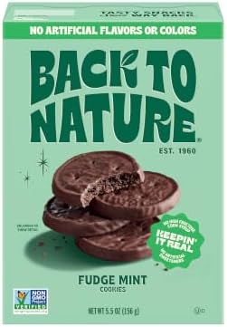 Back to Nature Fudge Mint Cookies, Plant-Based, Non-GMO, Made with Wheat Flour, Snack Happy, 5.5 oz Box