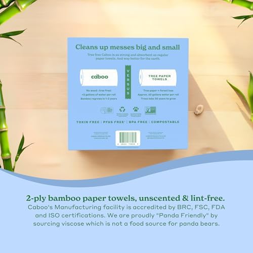 Caboo Tree Free Paper Towels, Plastic Free, Toxin Free, 8 Family Size Rolls