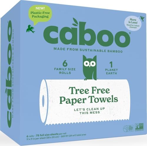 Caboo Tree Free Paper Towels, Plastic Free, Toxin Free, 8 Family Size Rolls
