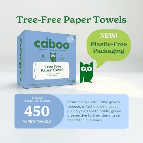 Caboo Tree Free Paper Towels, Plastic Free, Toxin Free, 8 Family Size Rolls