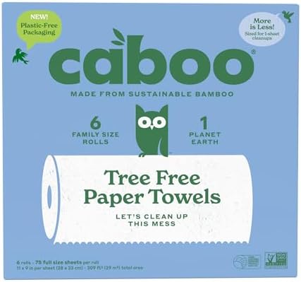 Caboo Tree Free Paper Towels, Plastic Free, Toxin Free, 8 Family Size Rolls