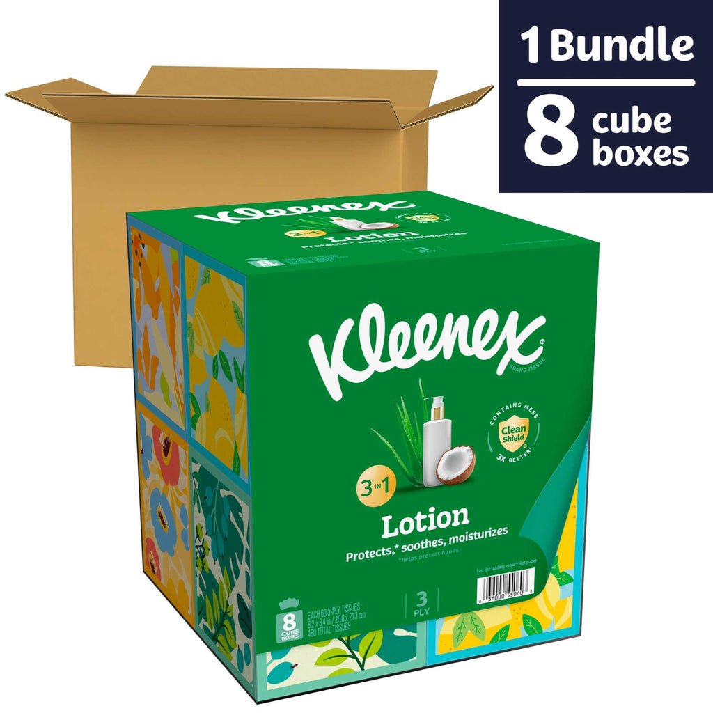Kleenex Lotion Facial Tissues with Coconut Oil and Aloe, 3-Ply, 4 Pack, 240 Tissues