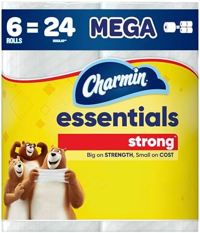 Charmin Essentials Strong Toilet Paper 6 Mega Rolls, 429 sheets per roll