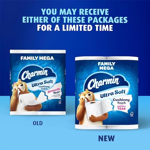 Charmin Ultra Soft Cushiony Touch Toilet Paper, 24 Family Mega = 123 Regular Rolls, White