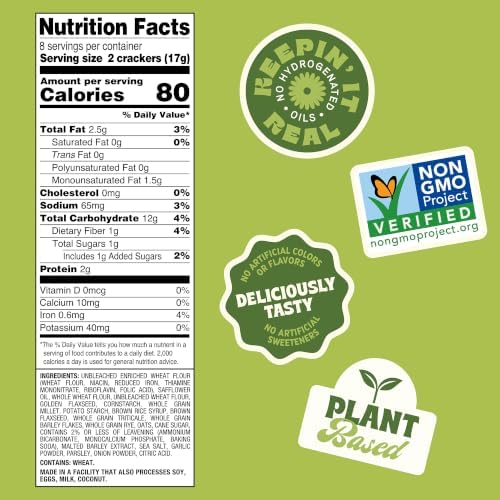 Back to Nature Multigrain Flatbread Crackers, Non-GMO, Plant-Based Snack Cracker, Made with Wheat Flour & Whole Grains, Snack Happy, 5oz Box