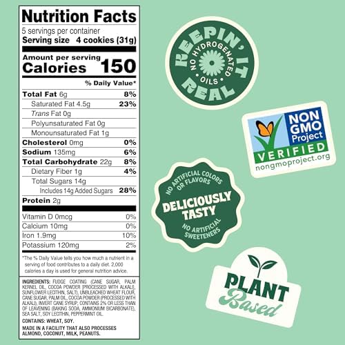 Back to Nature Fudge Mint Cookies, Plant-Based, Non-GMO, Made with Wheat Flour, Snack Happy, 5.5 oz Box