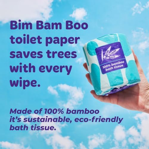 Bim Bam Boo 100% Bamboo Organic Chemical-Free Bulk Toilet Paper, Cloud-like Softness, Plant-Based Sustainable Tree-Free Bathroom Tissue, 24 Eco-Friendly Rolls, 2 Ply, 295 Sheets for RV and Camping