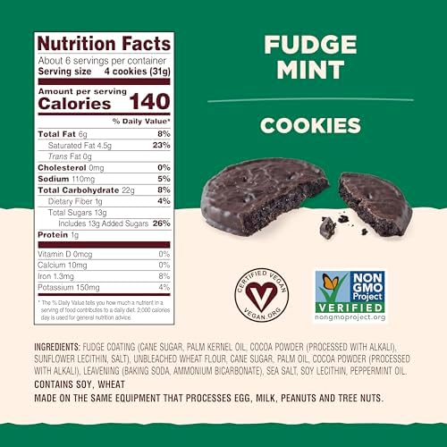 Back to Nature Fudge Mint Cookies - Vegan, Non-GMO, Made with Wheat Flour, Delicious & Quality Snacks, 6.4 Ounce