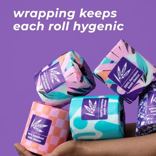 Bim Bam Boo Bamboo Toilet Paper 2 Ply - Sustainable Toilet Tissue - 8 Double Rolls, 320 Sheets Per Roll - Septic Safe - Plastic Free