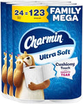 Charmin Ultra Soft Cushiony Touch Toilet Paper, 24 Family Mega = 123 Regular Rolls, White