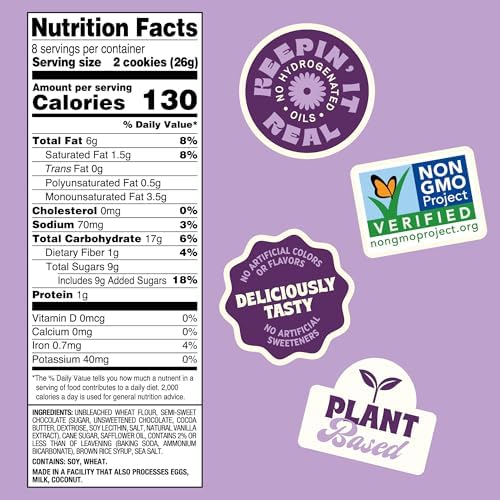 Back to Nature Chocolate Chunk Cookies, Plant-Based, Non-GMO, Made with Wheat Flour, Snack Happy, 7.5 oz Box