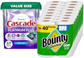 Bounty Paper Towels Quick Size, White, 16 Family Rolls = 40 Regular Rolls (Packaging May Vary) + Cascade Platinum Plus Dishwasher Pods, Dishwasher Detergent, Dish Detergent Soap, Fresh, 57 Count