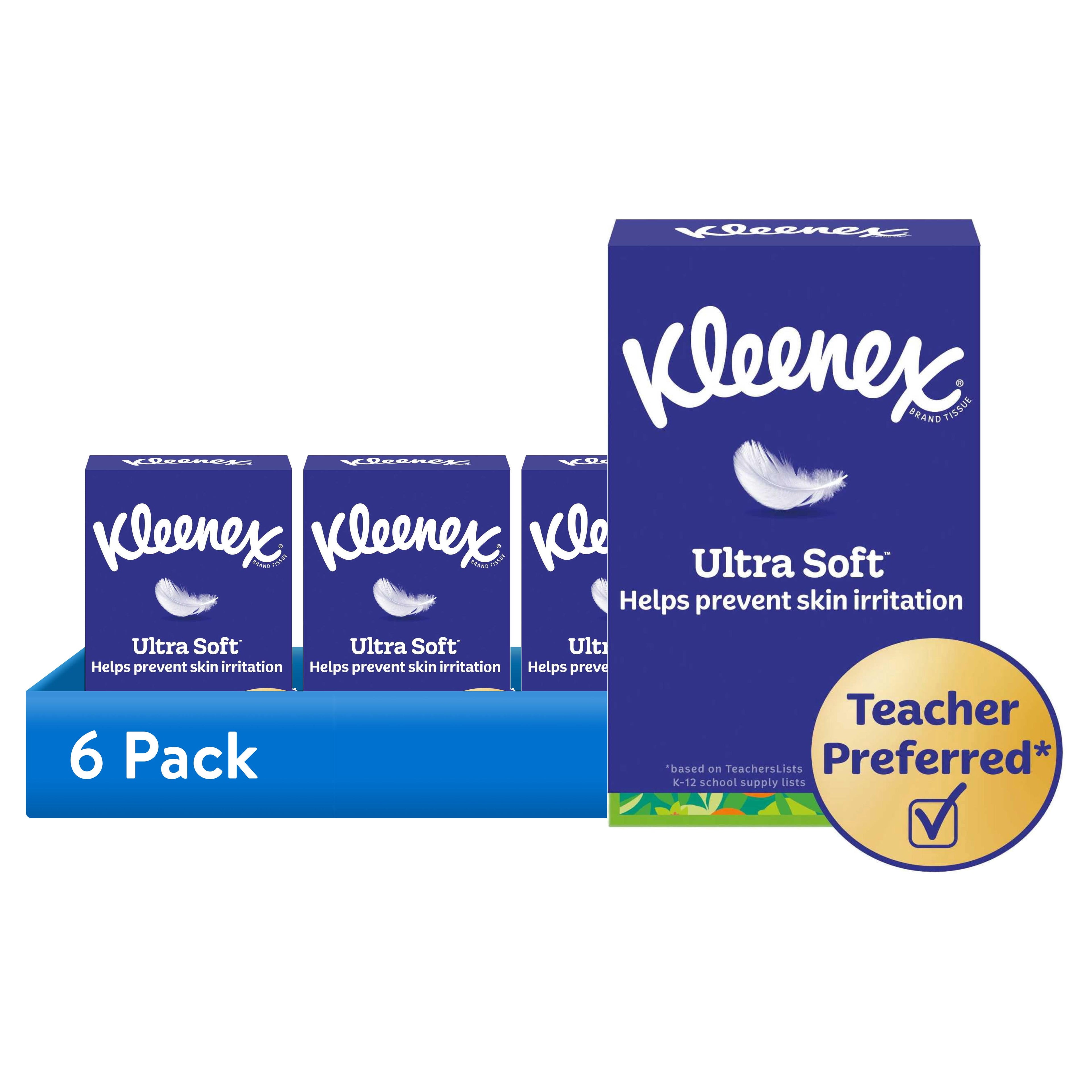 (6 pack) Kleenex Ultra Soft 3-Ply Flat Box Facial Tissues, 4 Pack (480 Total Tissues)