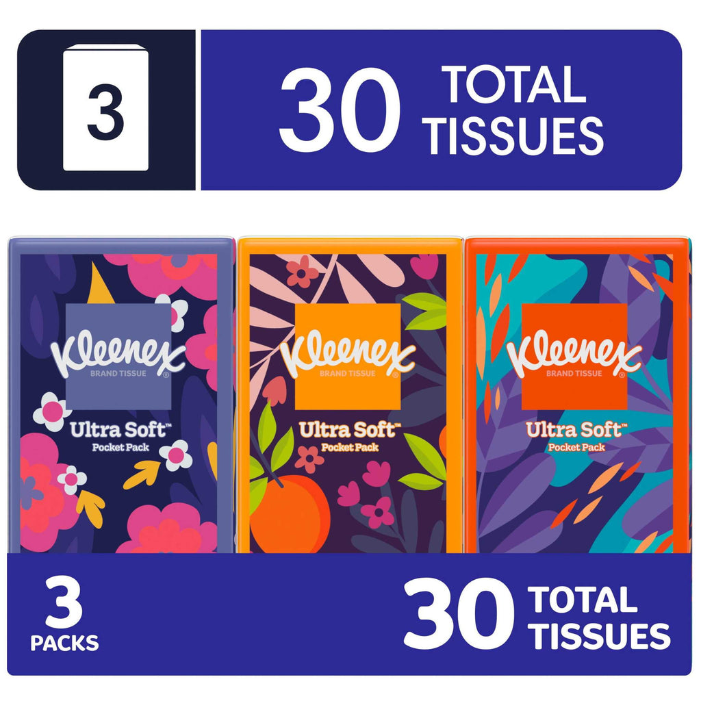 Kleenex On-The-Go 3-Ply Facial Tissues, 3 Pack (30 Total Tissues)