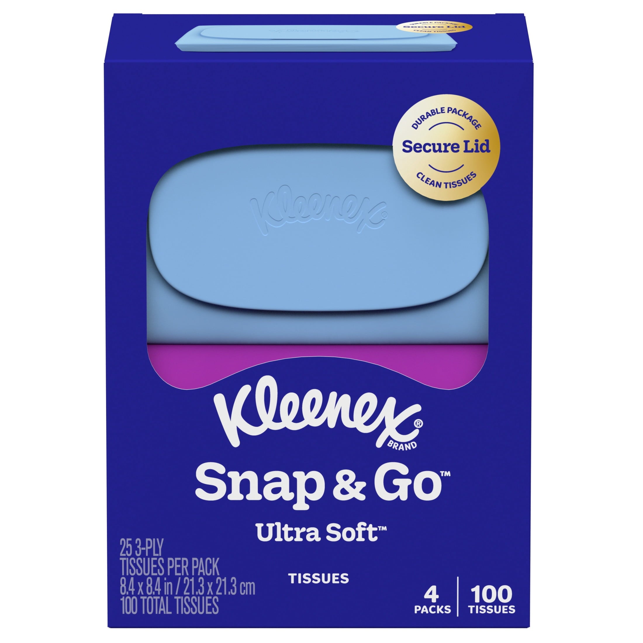 Kleenex Snap & Go Ultra Soft 3-Ply On-The-Go Facial Tissues, 4 Pack