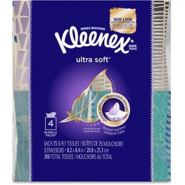 Kleenex Ultra Soft Facial Tissues, 4 Cube Boxes, 75 White Tissues per Box, 3-Ply (300 Total)