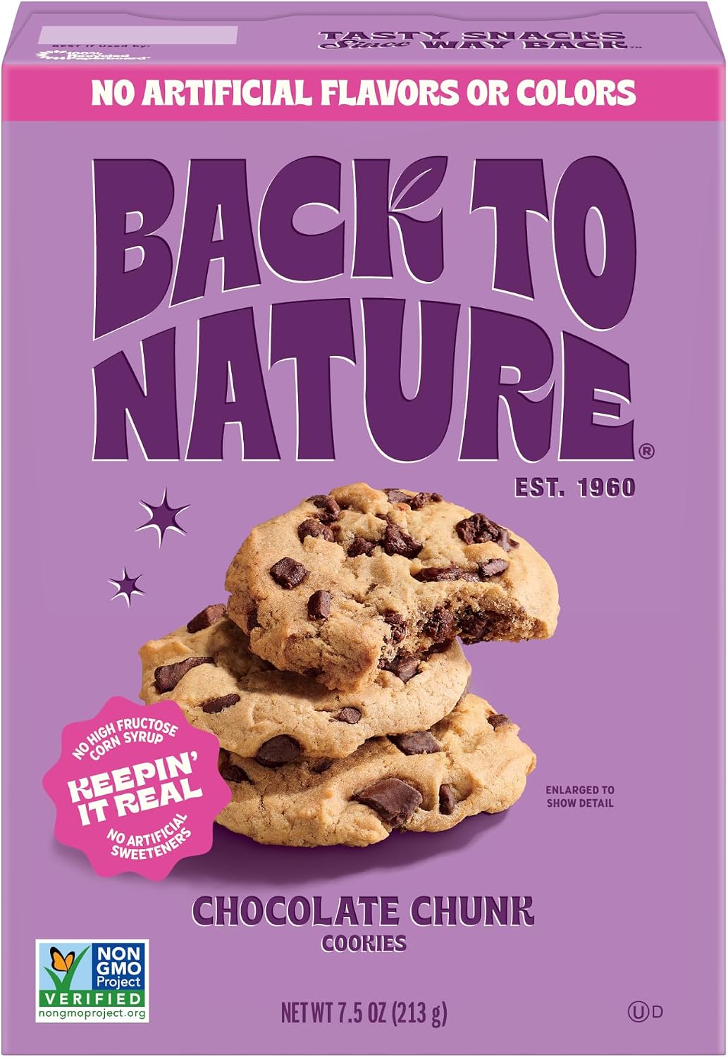 Back to Nature Chocolate Chunk Cookies, Plant-Based, Non-GMO, Made with Wheat Flour, Snack Happy, 7.5 oz Box