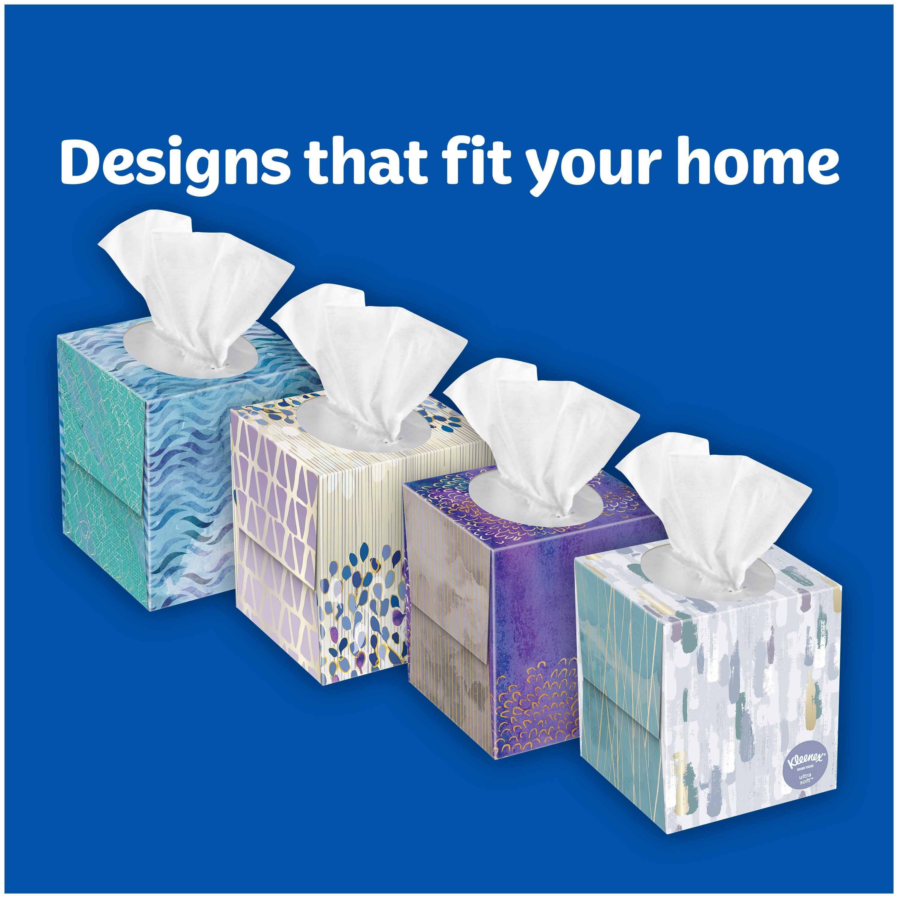 Kleenex Ultra Soft Facial Tissues, 4 Cube Boxes, 65 White Tissues per Box, 3-Ply (260 Total)