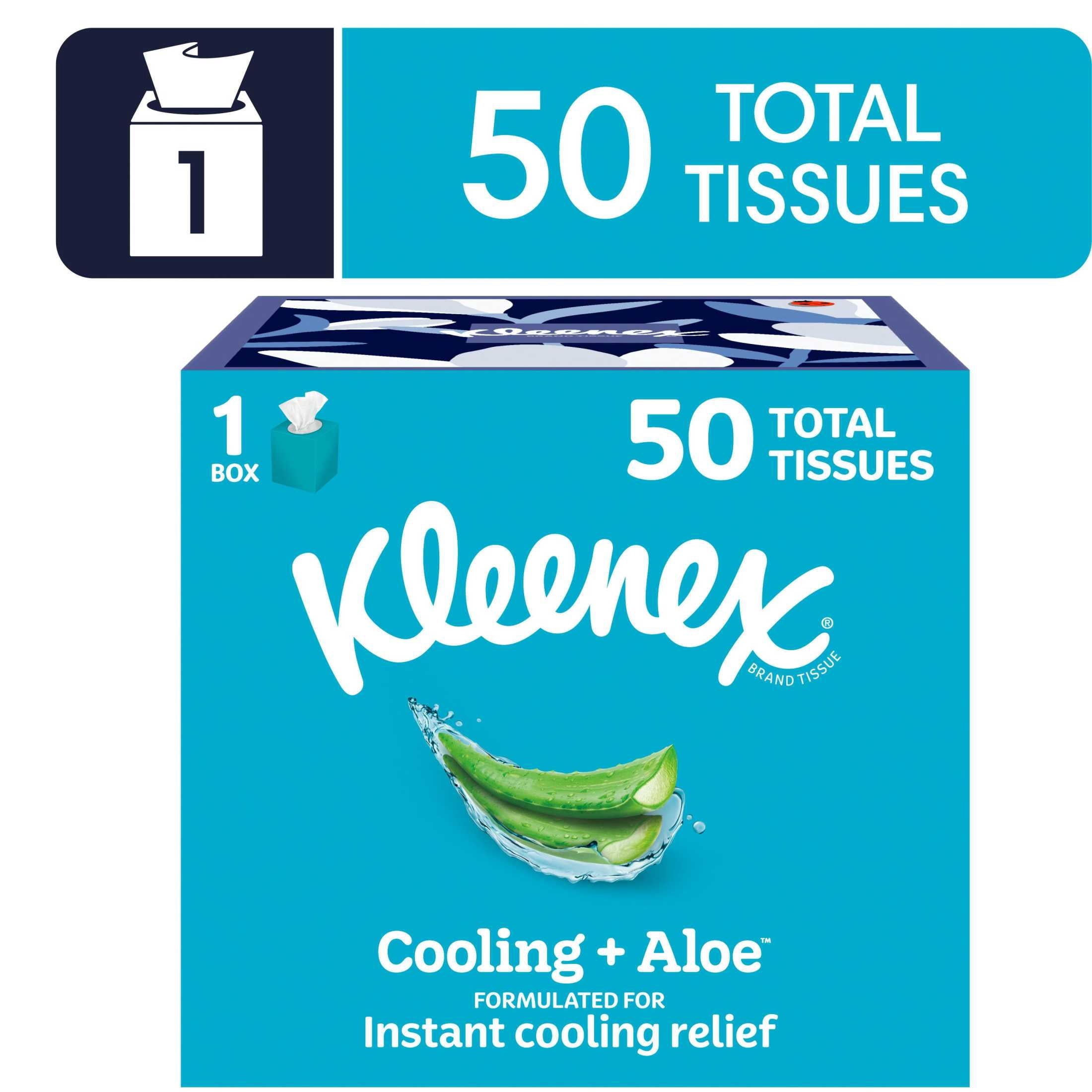 Kleenex Cooling + Aloe 2-Ply Cube Box Facial Tissues, 4 Pack (200 Total Tissues)