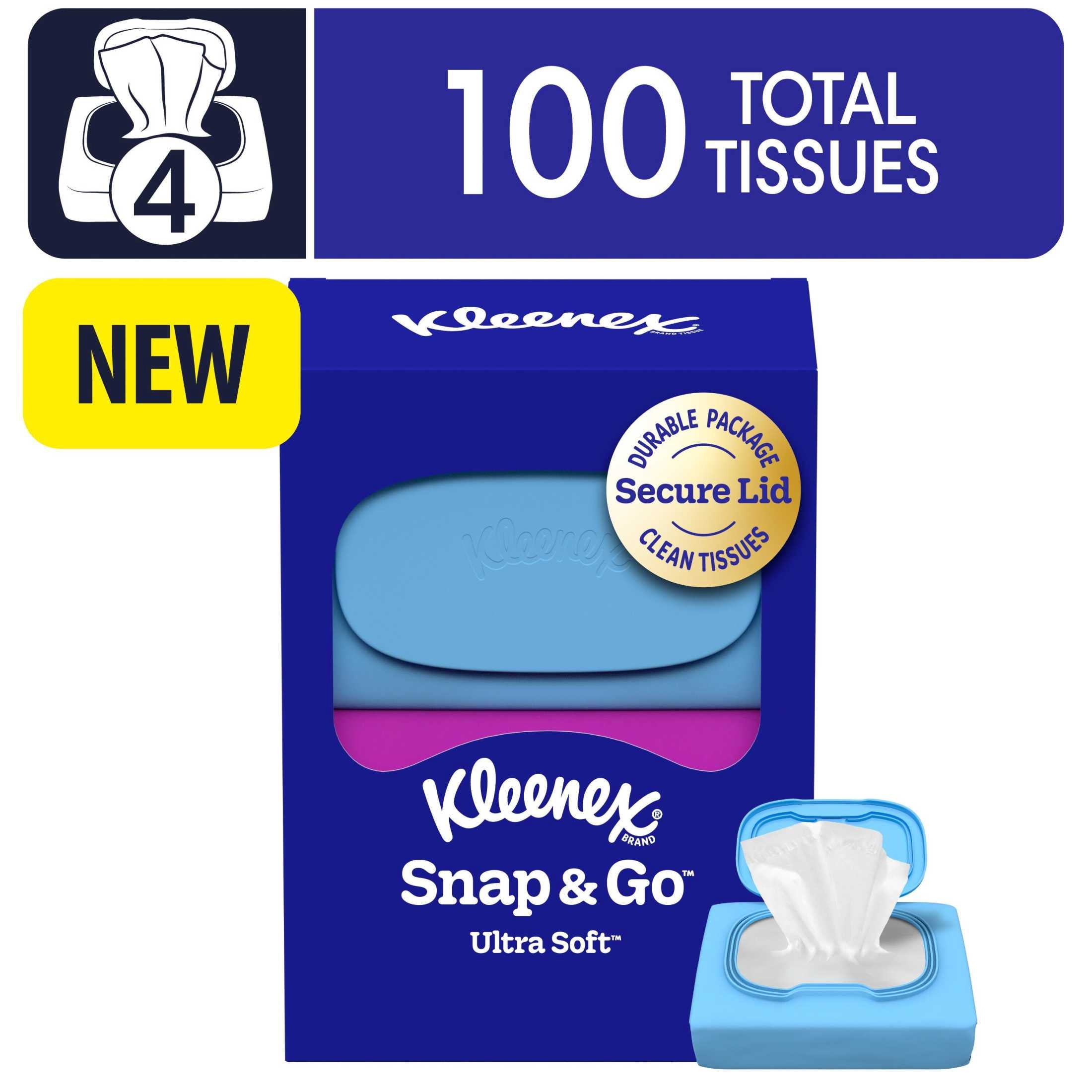 Kleenex Snap & Go Ultra Soft 3-Ply On-The-Go Facial Tissues, 4 Pack
