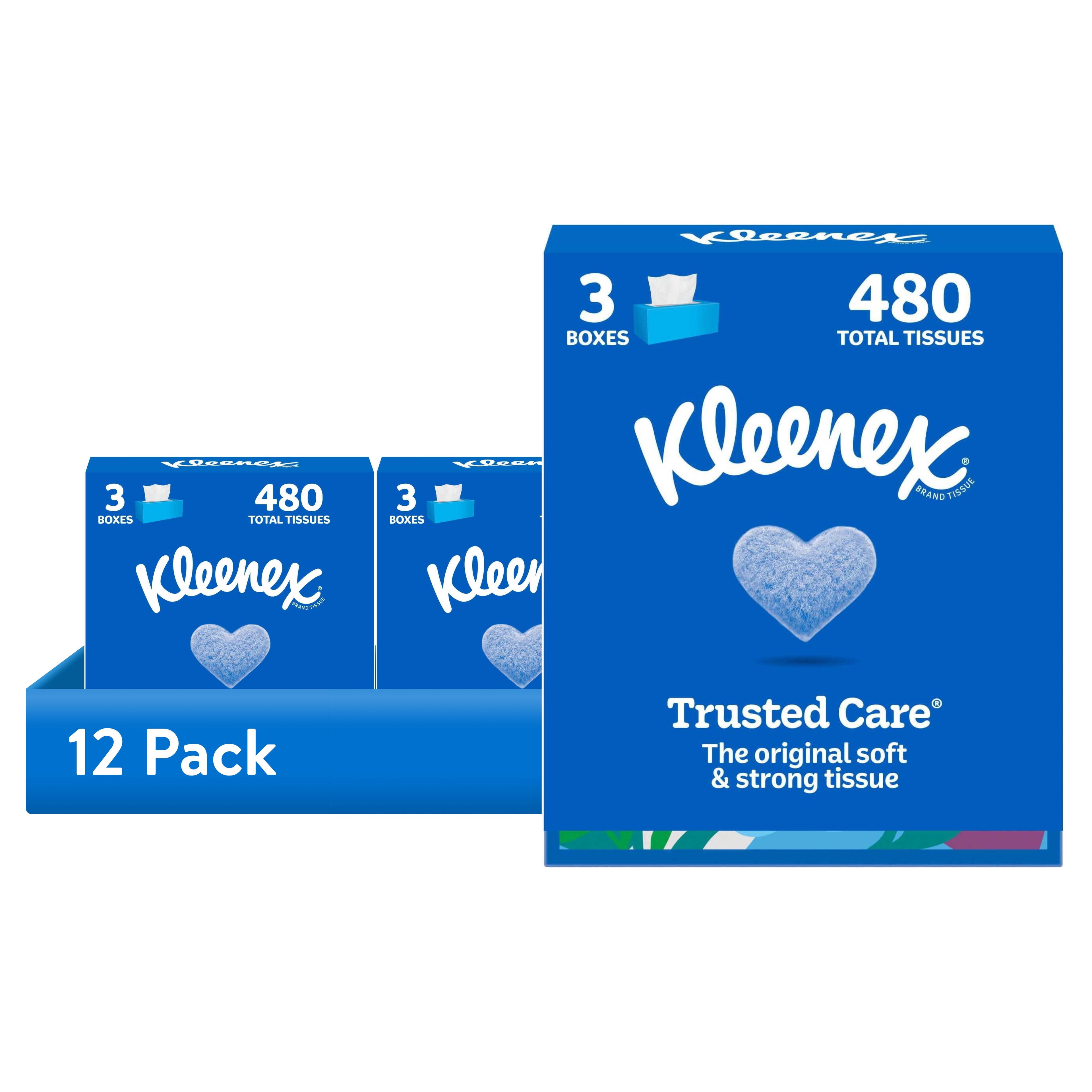 Kleenex Trusted Care 2-Ply Flat Box Facial Tissues, 3 Pack (480 Total Tissues)