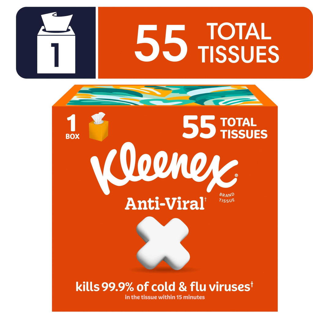 Kleenex Anti-Viral 3-Ply Facial Tissues Cube Box, 4 Pack, 220 Total Tissues
