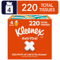 Kleenex Anti-Viral 3-Ply Facial Tissues Cube Box, 4 Pack, 220 Total Tissues