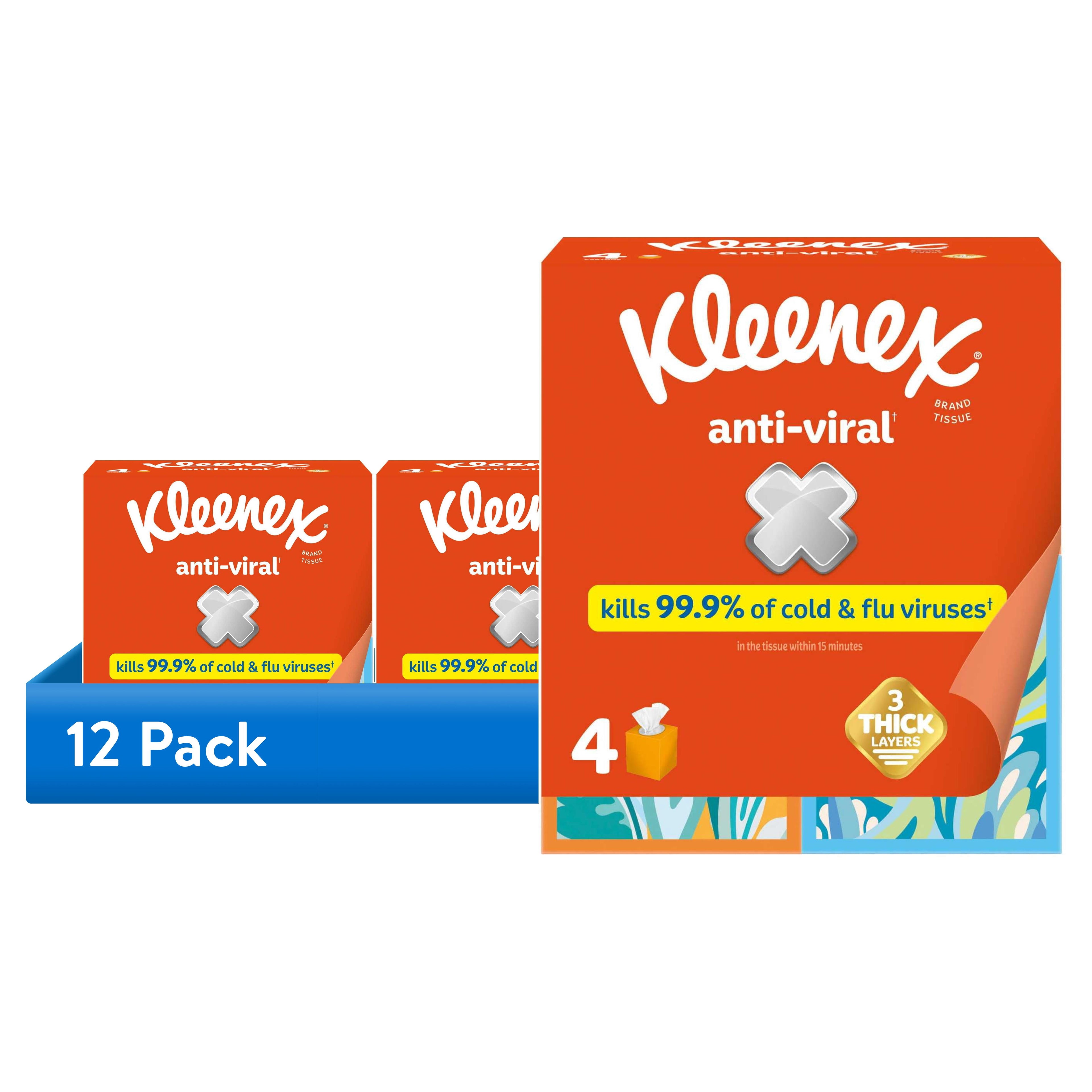 Kleenex Anti-Viral 3-Ply Facial Tissues Cube Box, 4 Pack, 220 Total Tissues