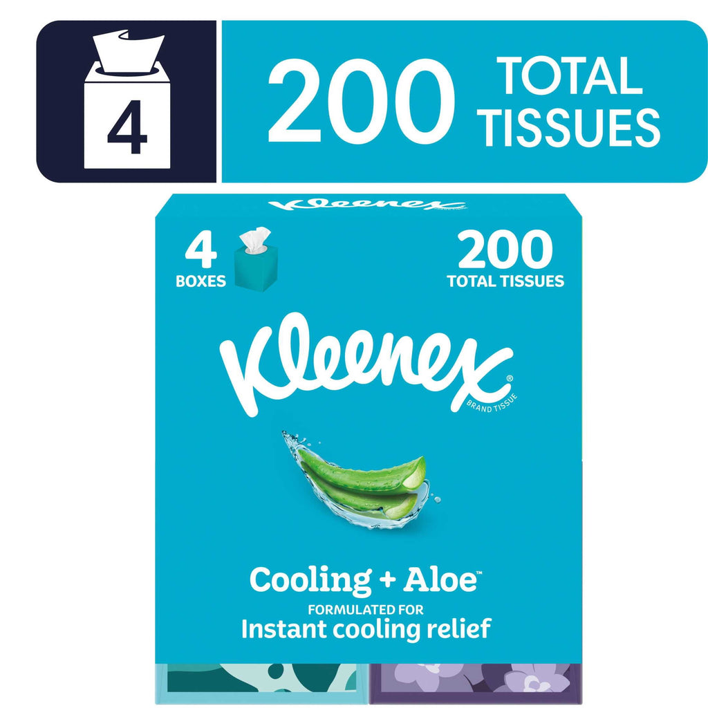 Kleenex Cooling + Aloe 2-Ply Cube Box Facial Tissues, 4 Pack (200 Total Tissues)
