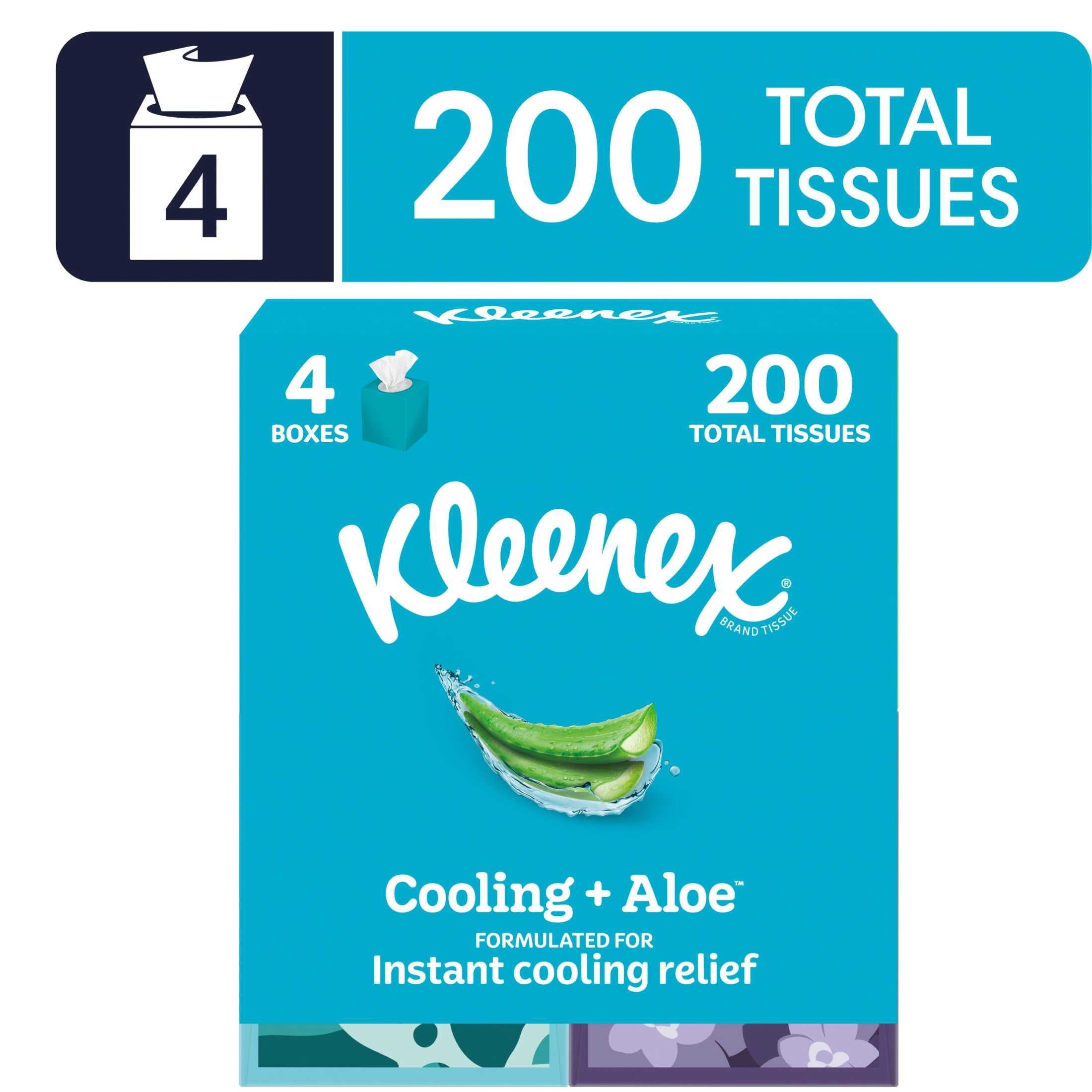 Kleenex Cooling + Aloe 2-Ply Cube Box Facial Tissues, 4 Pack (200 Total Tissues)