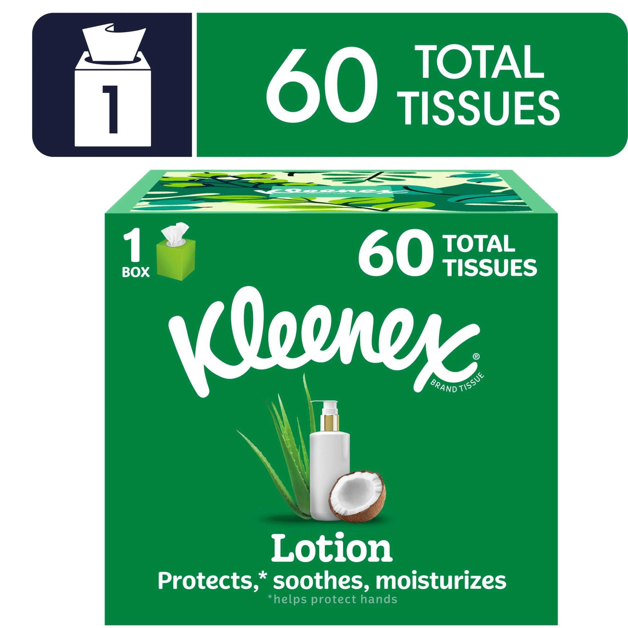 Kleenex Lotion 3-Ply Facial Tissues with Coconut Oil & Aloe, 60 Tissues