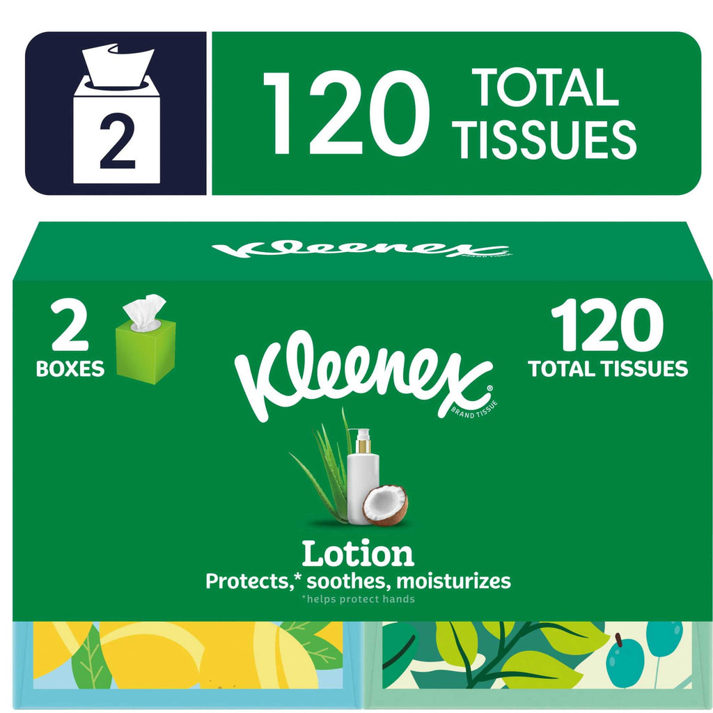 Kleenex Lotion Facial Tissues with Coconut Oil and Aloe, 3-Ply, 4 Pack, 240 Tissues