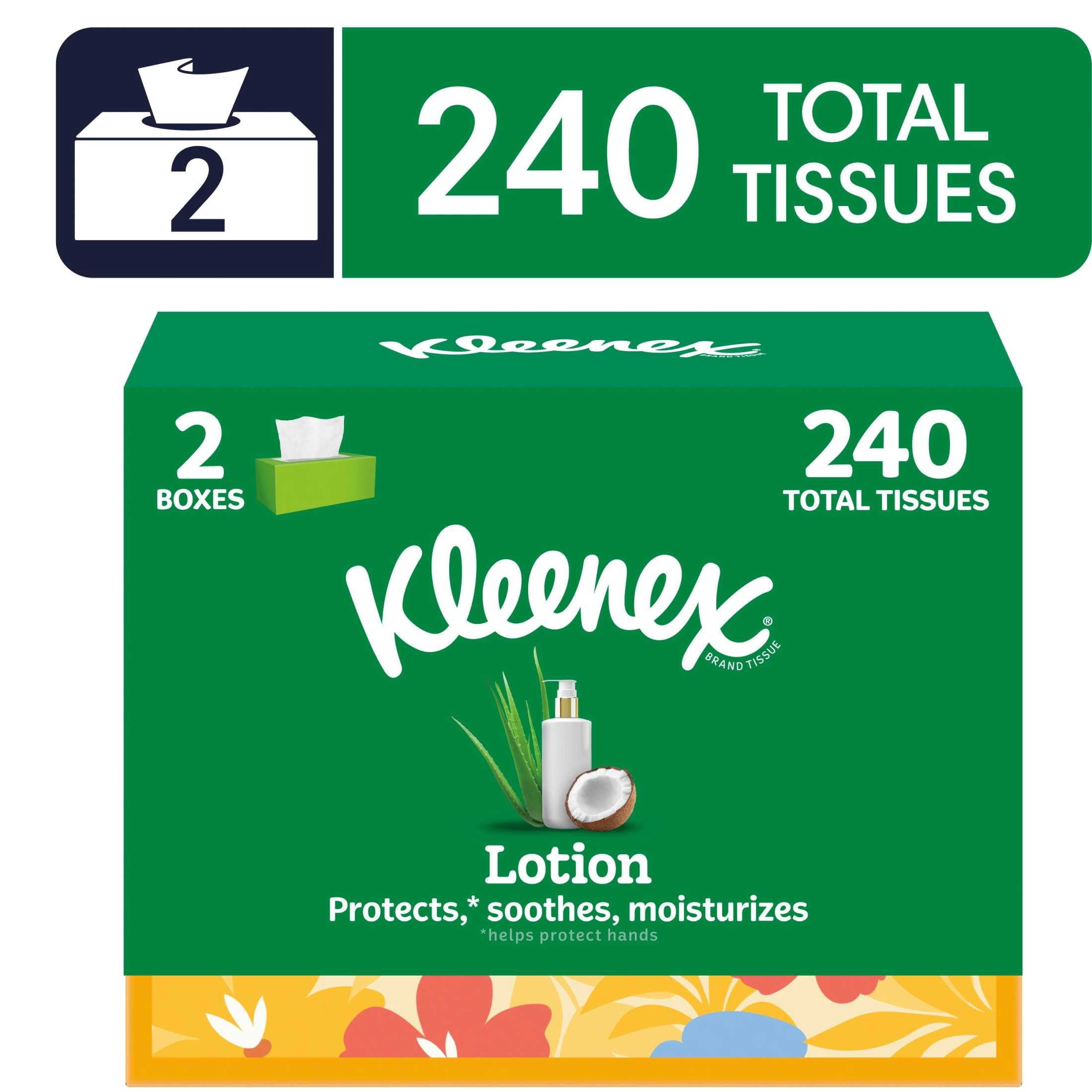 Kleenex Lotion Facial Tissues with Coconut Oil, 2 Flat Boxes, 120 Tissues per Box, 3-Ply