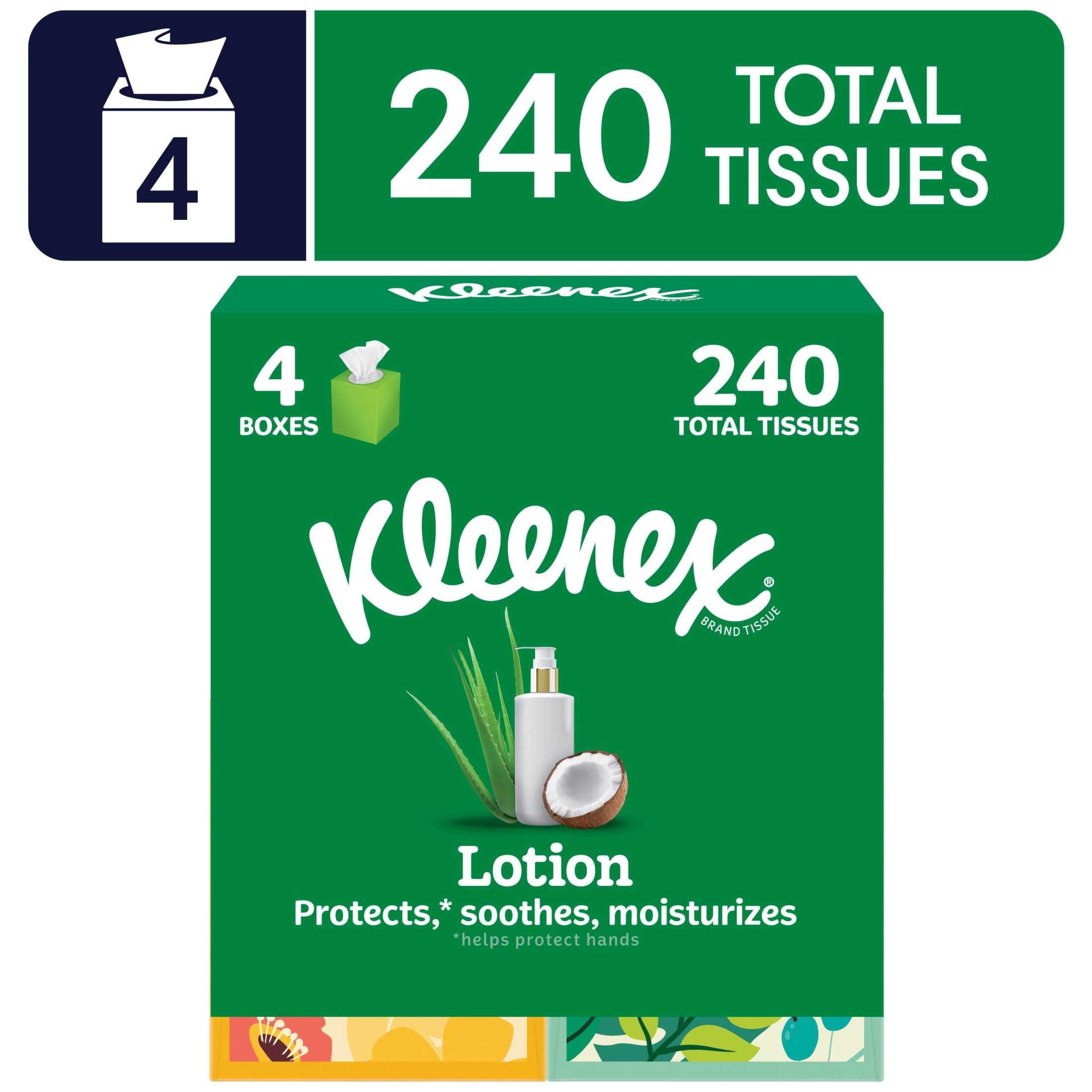 Kleenex Lotion Facial Tissues with Coconut Oil and Aloe, 3-Ply, 4 Pack, 240 Tissues