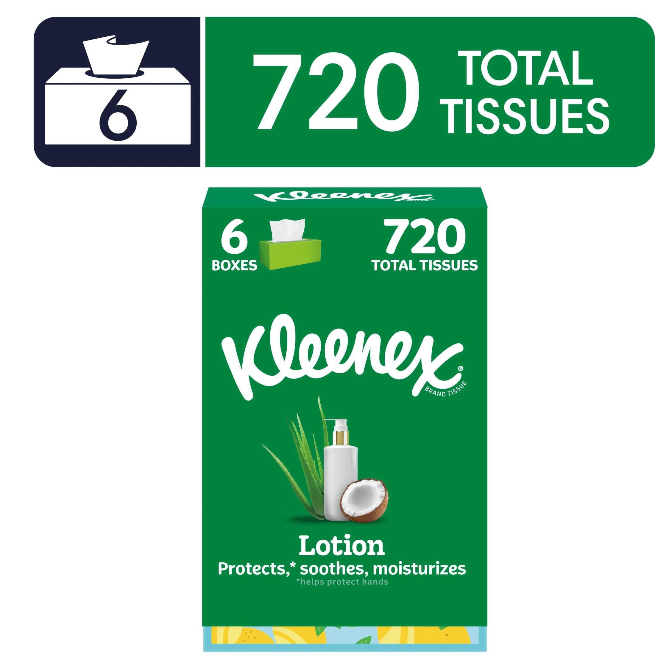 Kleenex Lotion with Coconut Oil 3-Ply Flat Box Facial Tissues, 6 Pack (720 Total Tissues)