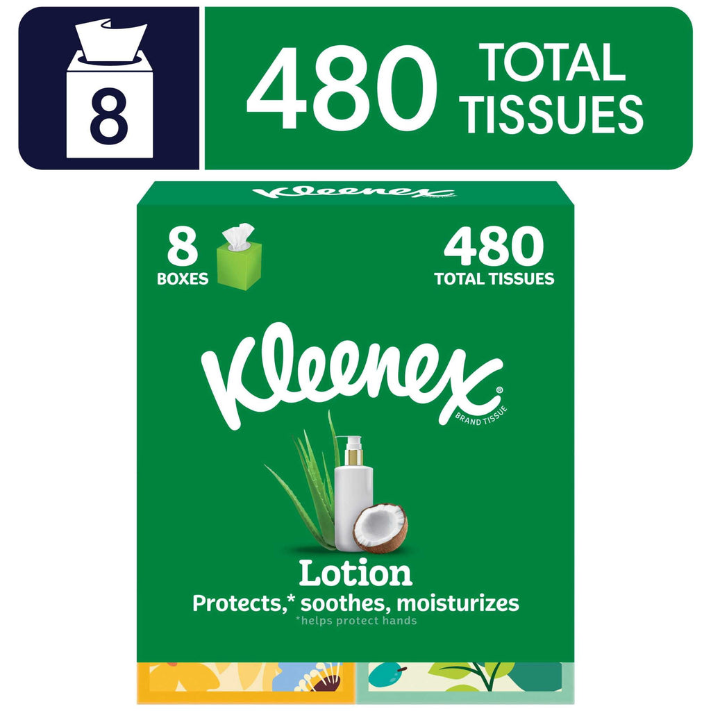 Kleenex Lotion Facial Tissues with Coconut Oil and Aloe, 3-Ply, 4 Pack, 240 Tissues