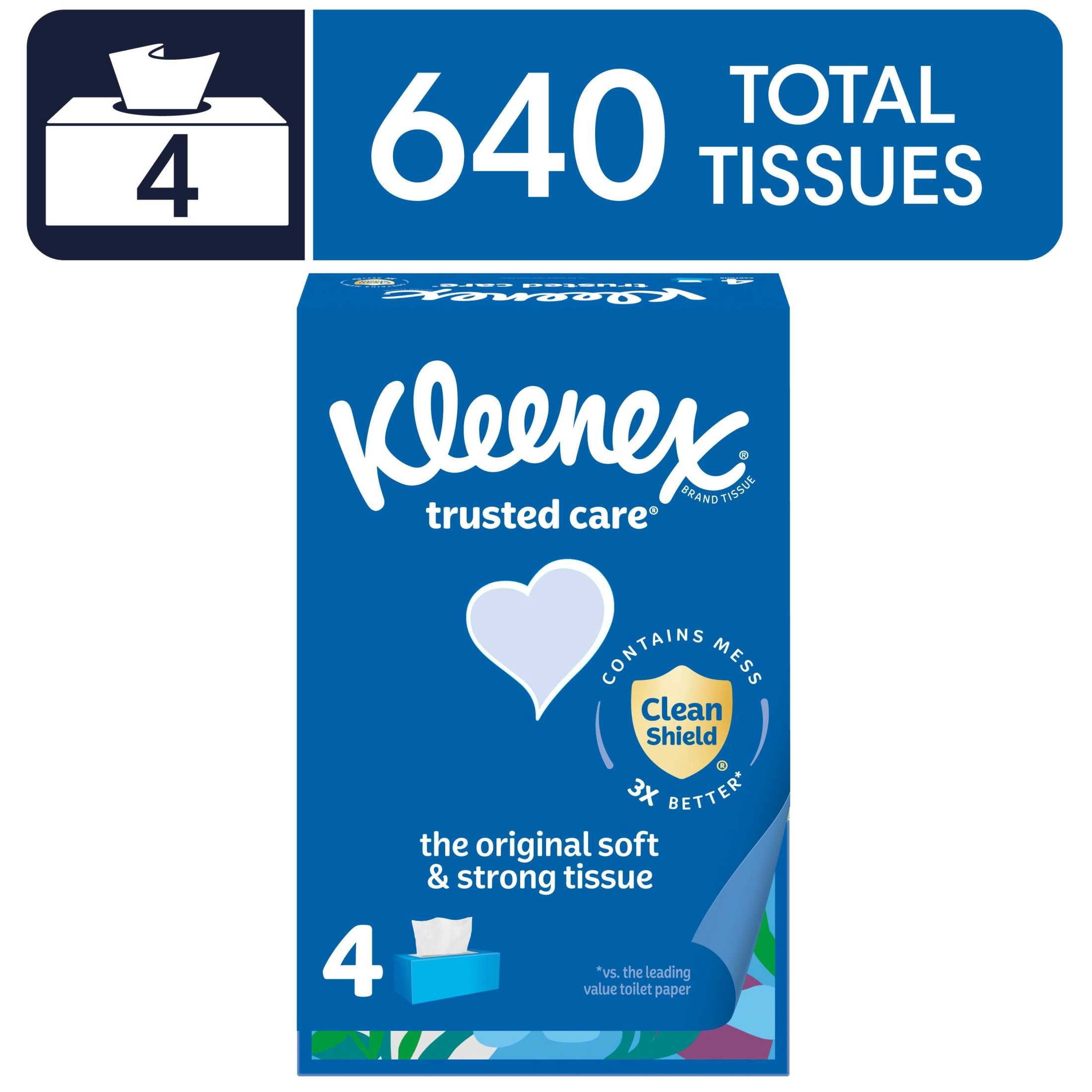Kleenex Trusted Care 2-Ply Flat Box Facial Tissues, 6 Pack (960 Total Tissues)
