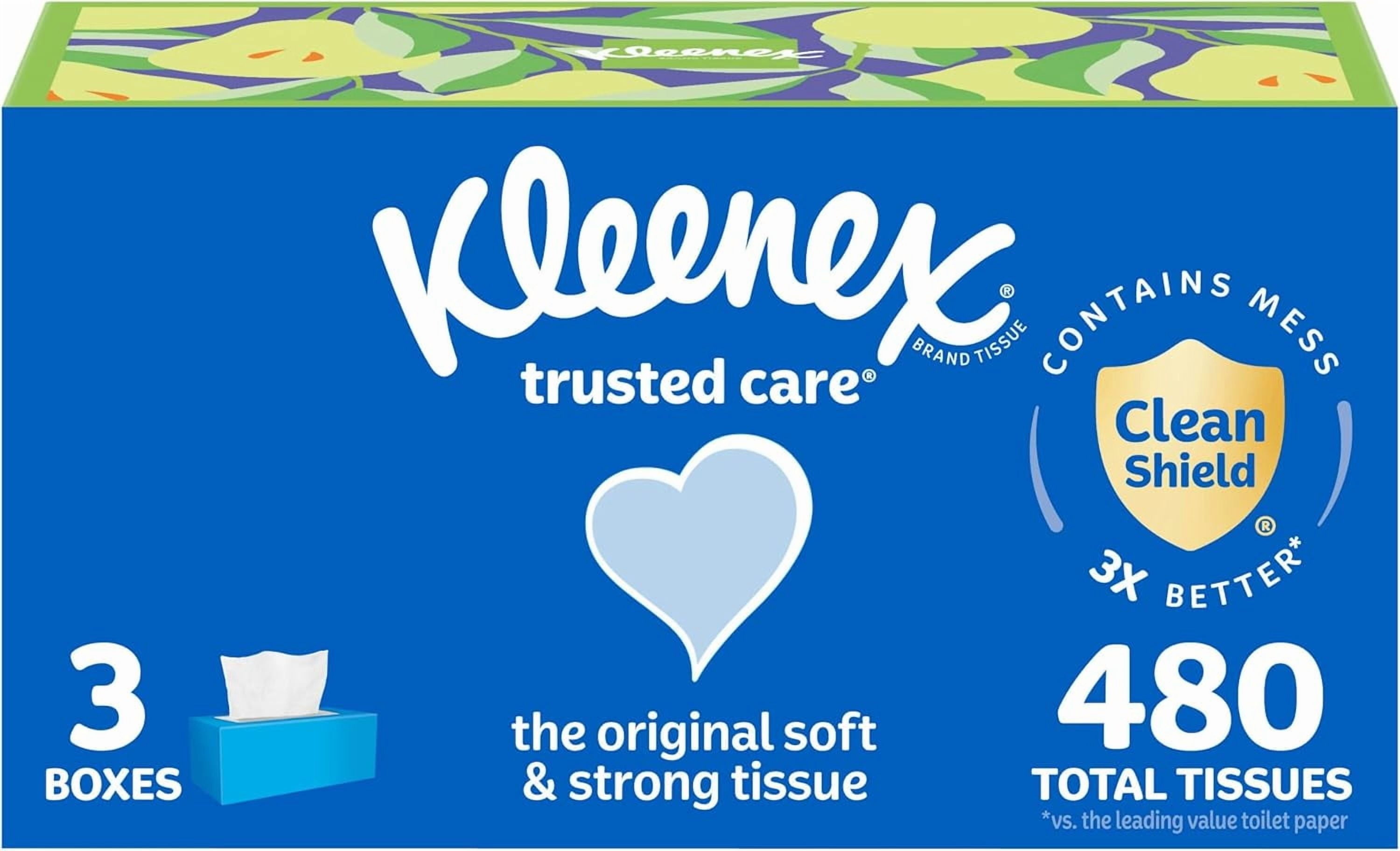 Kleenex Trusted Care Facial Tissues, 3 Flat Boxes, 160 Tissues per Box, 2-Ply (480 Total)