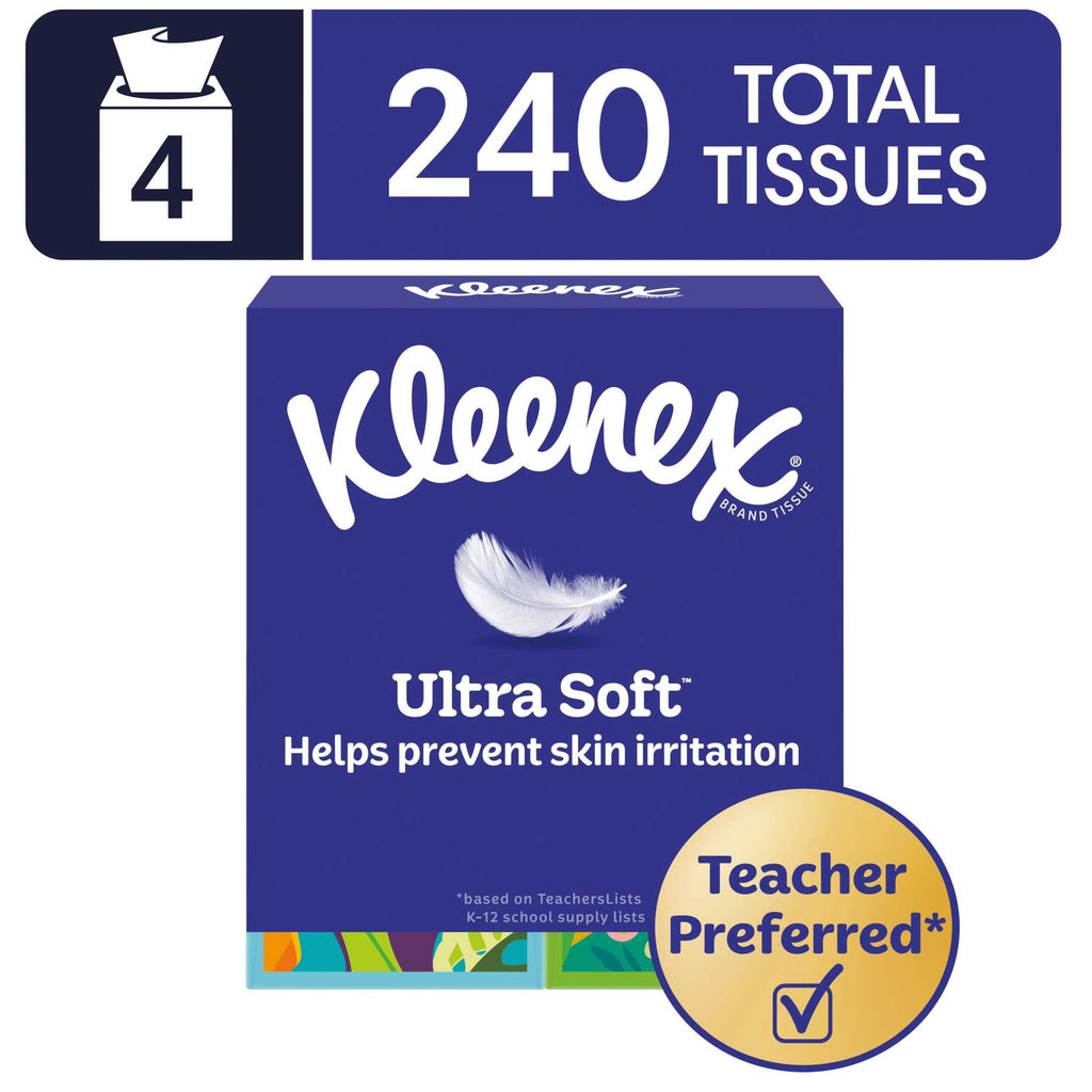 Kleenex Ultra Soft Facial Tissues, 4 Cube Boxes, 60 Tissues per Box, 3-Ply