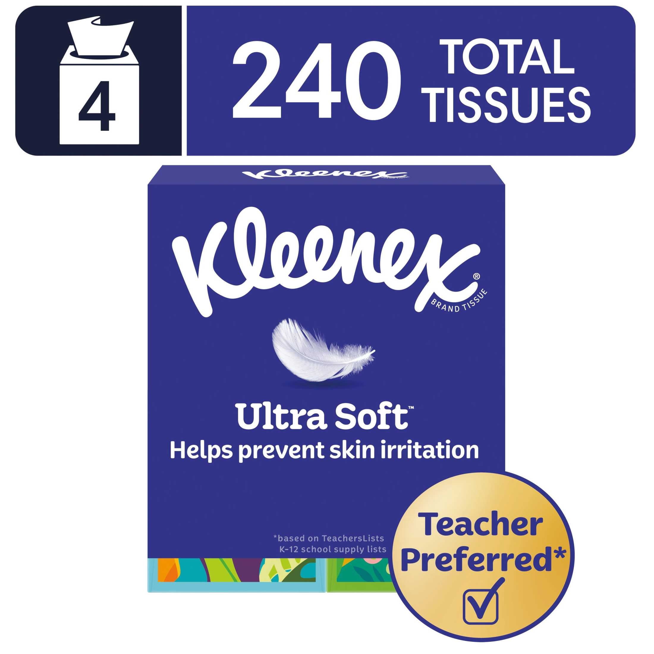 Kleenex Ultra Soft Facial Tissues, 4 Cube Boxes, 60 Tissues per Box, 3-Ply